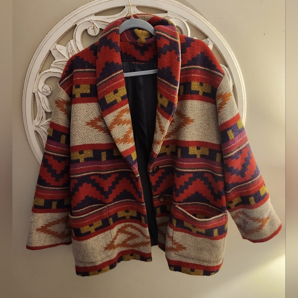 Vintage Circle T Multicolored Aztec Tribal Wool Button Up Jacket. - Picture 10 of 10